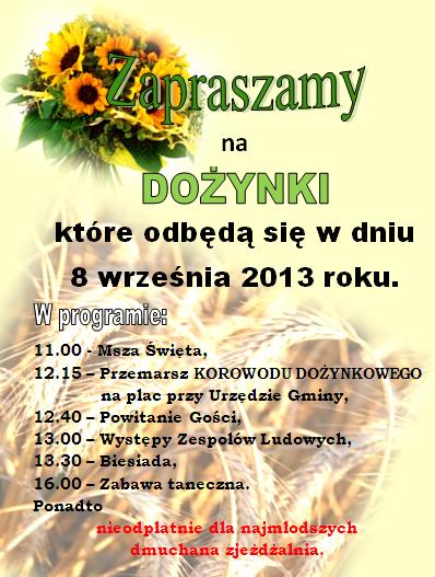 Zaproszenie na dożynki 2013
