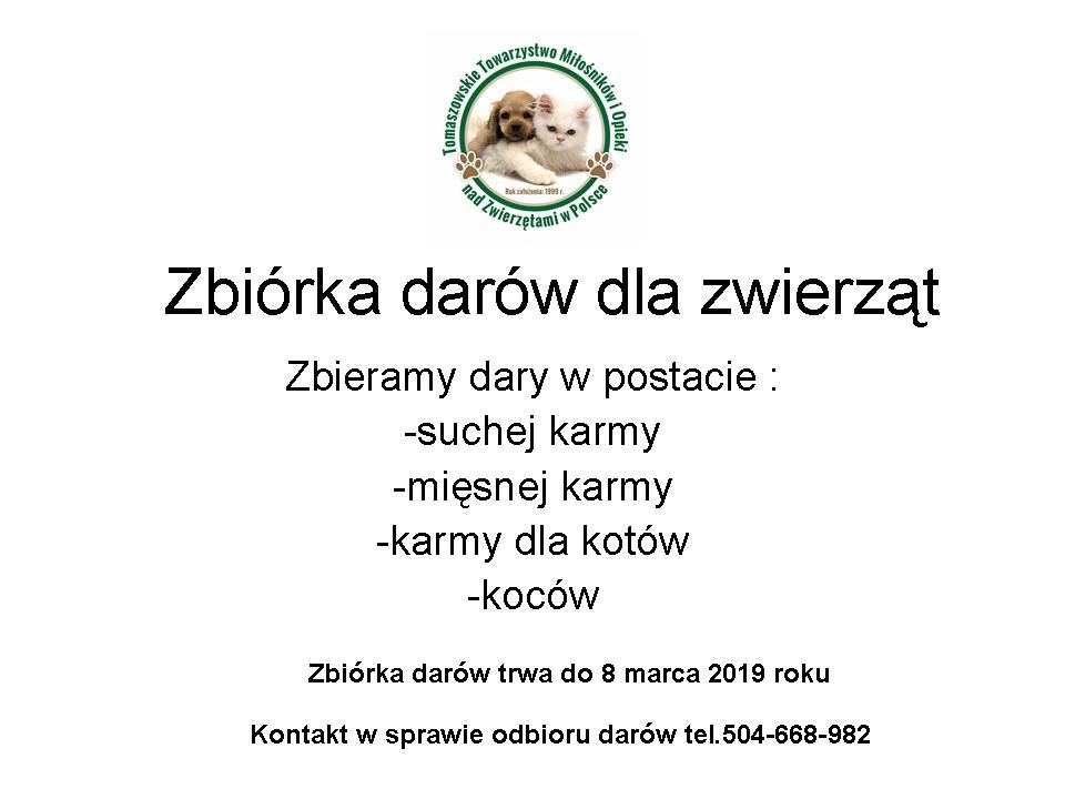 Zbiórka darów dla zwierząt